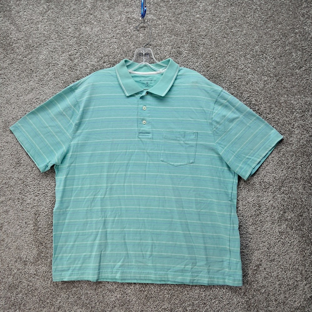 Saddlebred Mens XL Polo Shirt Mint Green Striped Short Sleeve‎ Cotton
